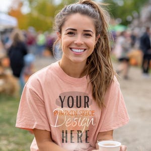 Comfort Colors C1717 Peachy Mockup, Fall Tshirt Mocks, Autumn CC1717 Model Mock-up, Lifestyle POD CC 1717 Shirt, Pumpkin Spice Tee Mock