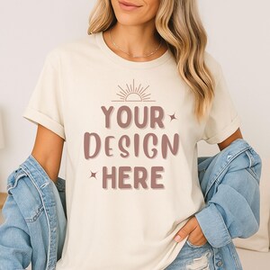 Bella Canvas 3001 Natural Mockup | BC 3001 Beige T-Shirt Mock | Shirt Model Mocks | Lifestyle Tee POD 3001 | Instant Digital Download