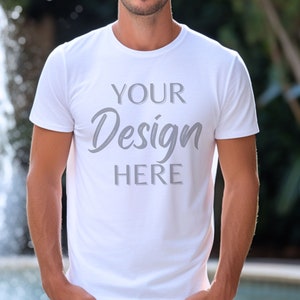 Gildan 64000 Mockup, White Tshirt Mockup 64000, Model Mock Gildan Shirt, White Softstyle Tee Mock, Lifestyle Gildan 64000 White Mockup