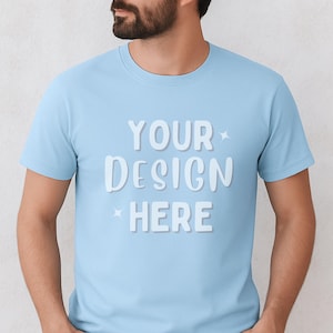 Bella Canvas 3001 Light Blue Mockup | BC 3001 Blue T-Shirt Man Mock | Shirt Male Model Mocks | Lifestyle Tee POD 3001 | Instant Download
