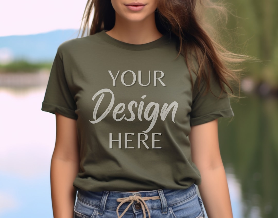 Military Green Bella Canvas 3001 Mockup, Bella Canvas Mockup, Military ...