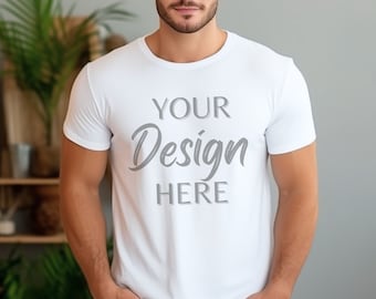 White Bella Canvas 3001 Mockup, T-Shirt Mockup, Male Model Mockup, 3001 Man T-shirt Mockup, Lifestyle Mockup, White Tee Mockup Man