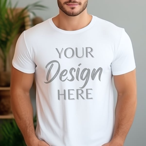 White Bella Canvas 3001 Mockup, T-Shirt Mockup, Male Model Mockup, 3001 Man T-shirt Mockup, Lifestyle Mockup, White Tee Mockup Man