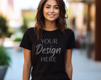Gildan 64000 Mockup, Black Tshirt Mockup 64000, Model Mockup Gildan Shirt, Black Unisex Tee Mock Gildan, Lifestyle Gildan 64000