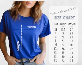 Bella Canvas 3001 Size Chart, T-shirt 3001 Size Chart, Unisex Jersey Short Sleeve T-shirt Size Chart, Bella Canvas Tshirt Measurement Chart