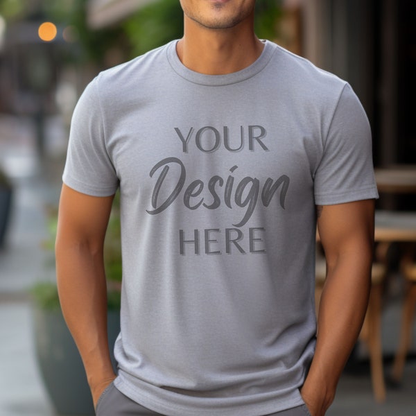 Athletic Heather Bella Canvas 3001 Mockup, Male Model Mockup, 3001 Man T-shirt Mockup, Lifestyle Mockup, Athletic Heather Tee Outdoor