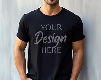 Gildan 64000 Male Mockup, Black Tshirt Mockup 64000, Mens Model Mock Gildan Shirt, Black Softstyle Tee Mock, Lifestyle Gildan 64000