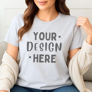 Bella Canvas 3001 Ash Mockup | B+C 3001 Grey T-Shirt Mock | Shirt Model BC Mock-up | Lifestyle Gray Tee POD 3001 | Digital Instant Download