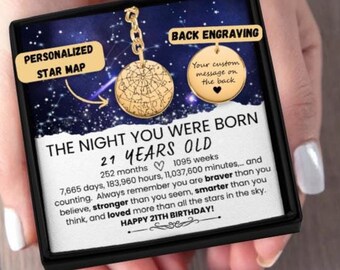21st Birthday Gift for Him Her, Custom Star Map Keychain for 21st Birthday, Personalized 21st Birthday gift Box,  twenty first Birthday gift