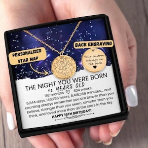 16e verjaardagscadeau meisje aangepaste sterrenkaart ketting 16e verjaardagscadeau voor dochter van moeder vader Sweet 16 cadeaudoos voor 16e verjaardagscadeau