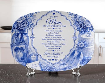 To my Mom on my wedding day, Mom Wedding day Gift, From Bride to Mom, Elegant Wedding Gift Plate for Mom, Personalized Bridal Keepsake