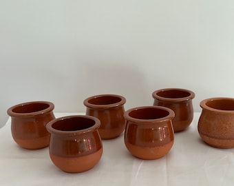 Set mit 6 Vintage-Emaille-Terrakotta-Joghurt-Töpfen von 1990, Topf-Dekoration, Kunsthandwerk, Land-Saatgut-Topf, Garten, Gemüsegarten, glasiertes Glas
