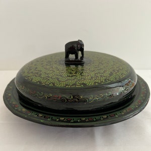 Rare Round Plate Wooden Compartment Box Lacquered Bamboo Vintage Craft Thailand Asian Table Art Collection Decoration Asia