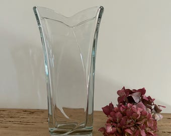Art Deco Vase Italy Thick Glass Clear Vintage Timeless V Shape Aquatic Jar Home Decor Bathroom Bouquet