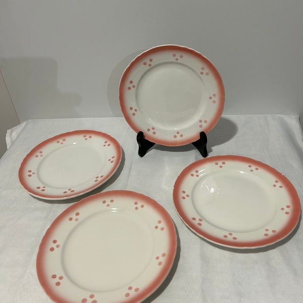 RARE Moulin des Loups Orchies 4 Assiettes à Dessert France 1960/Faïence à Pois rose orangé Vintage /Art de la Table/Décoration Bohème Hippie