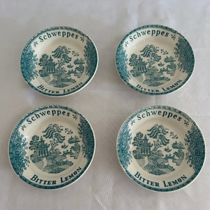 2 SCHWEPPES BITTER LEMON Green Earthenware Bowls Old Gien France 1950 /Advertising Collection/ Kitchen Bar Container /Porcelain Ramekin