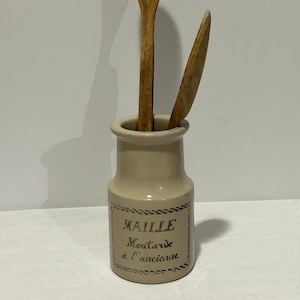 Vintage Stoneware Mustard Pot MAILLE /Old Mustard Pot MAILLE /Pottery Decoration Shelf/Wooden Spatula Spoon Storage / Pencil Pot
