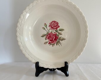 Round woven hollow dish in white earthenware painted with roses Serving dish diam 27.7 x 5.3 cm Tableware Vintage chic tableware