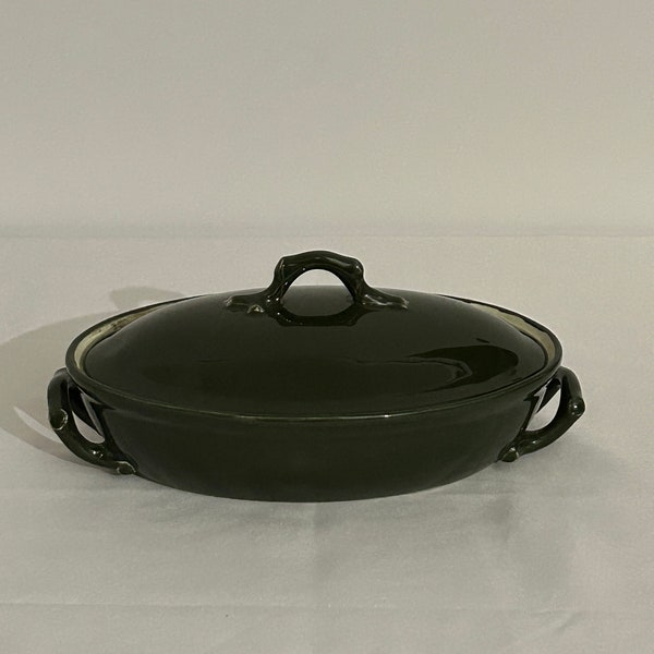 Oval Terrine Casserole with Lid and Handles in Enameled Ceramic Vintage France 1940 /Oven Dish/Casserole/Pâté Container/Pottery