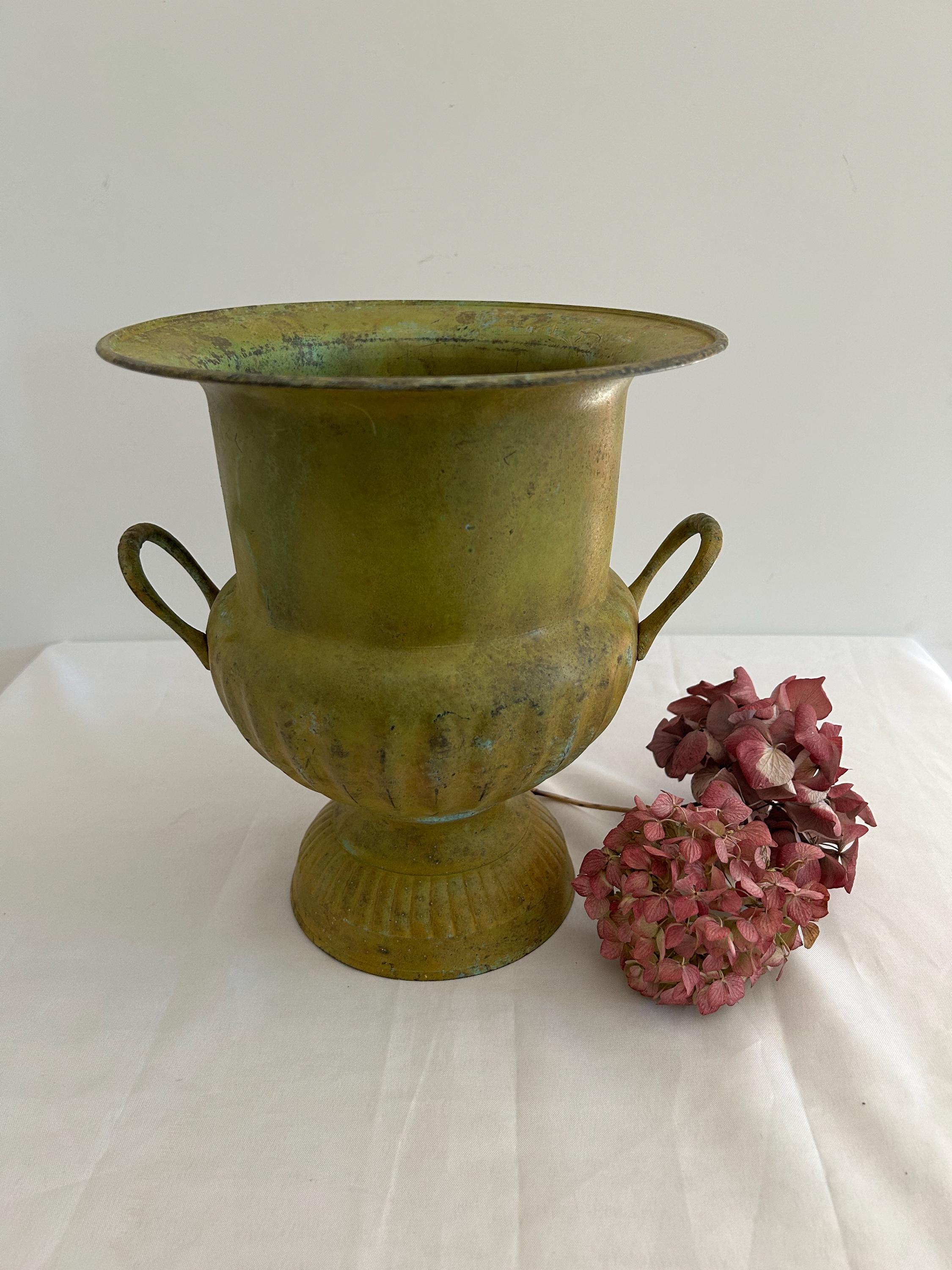 Vintage Vase Médicis En Céramique Blanc Émaillé - Déco Jardin Extérieur - Style Shabby Chic