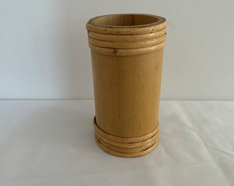 Vintage French Bamboo Pot 1970s Folk Art Storage Tube Boho Vase Dry Flower Pencil School Bathroom Living Room Decoration