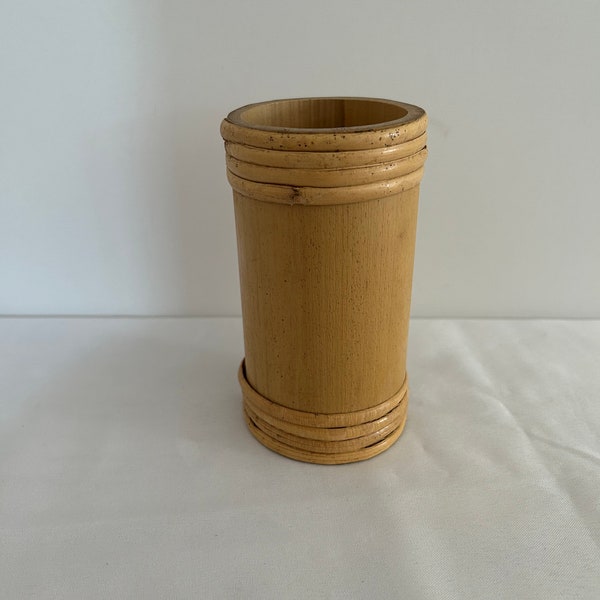 Pot en Bambou Français Vintage 1970 /Tube de Rangement Art Populaire /Vase Bohème Fleur Sèche/Crayon Ecolier/Décoration Salle de Bain/Salon