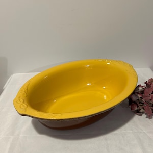 Terrina ovalada para horno Jean Pierre Tallec Francia en terracota esmaltada jaspeada amarilla/marrón, cacerola vintage, cuenco cocotte de cerámica