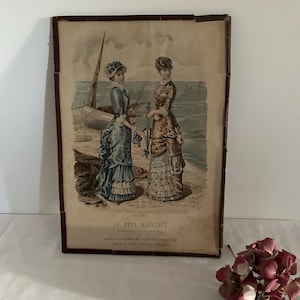 Fashion Plate Paris 19th century Fashion Plate "La Mode Illustrée" Signed lithograph, framed Wall art Chic couture Print Decoration