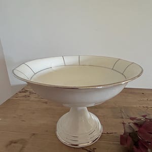 Limoges porcelain fruit bowl on a shower foot, old Art Deco model, white with silver edging, cake stand, dispenser, serving dish