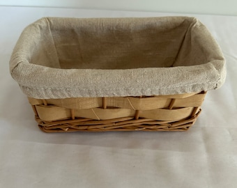 Vintage Rectangle Basket Basket in Wicker & Wooden Blade/Rattan Basket/Bannette Decoration/Drawer Storage Basket/Table Utensil