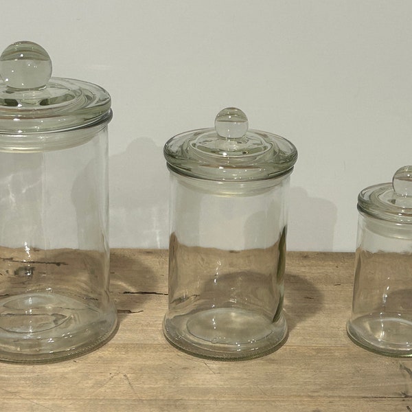 Thick Transparent Glass Jar with Airtight Lid Vintage 60s / Apothecary Pot/Confectionery Container/Buttons/Deco Showcase Store