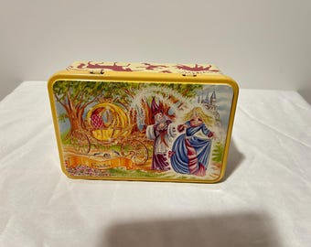 Cinderella Disney Vintage Rectangular Metal Box Storage Container Postcard Child's Play Collection Kitchen Accessory Recipe