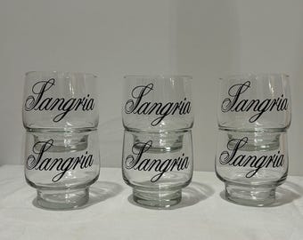 6 Vintage Screen Printed Sangria Glasses Clear Tasting Glass Drinking Tumbler Glass Christmas Gift Mug
