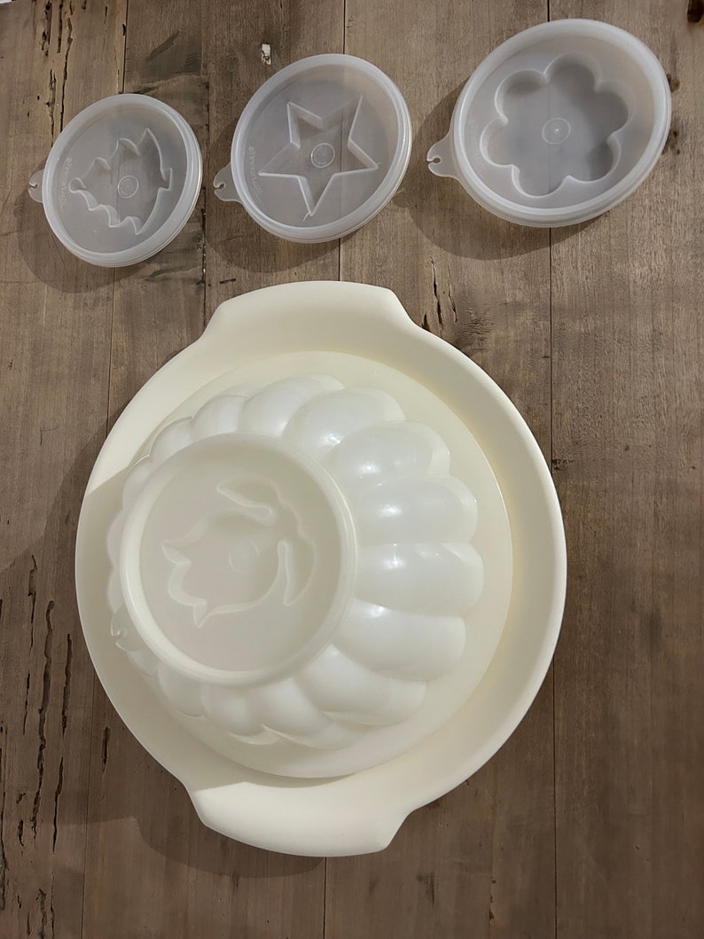Tupperware Jelly Mold With Vintage Lid 4 Different Centers Tulip Star