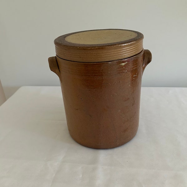 Tapa de olla de cerámica de gres esmaltado Número 3 Provenzal Vintage 1960 Almacenamiento de contenedores de cocina Decoración del baño / Contenedor antiguo