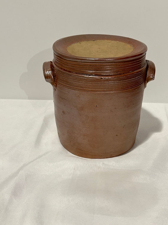 Pot Poterie en Grès émaillé et Couvercle Provençal Vintage 1960 Contenant Cuisine Rangement Décoration Salle de bain Savon, Coton  Brosse WC
