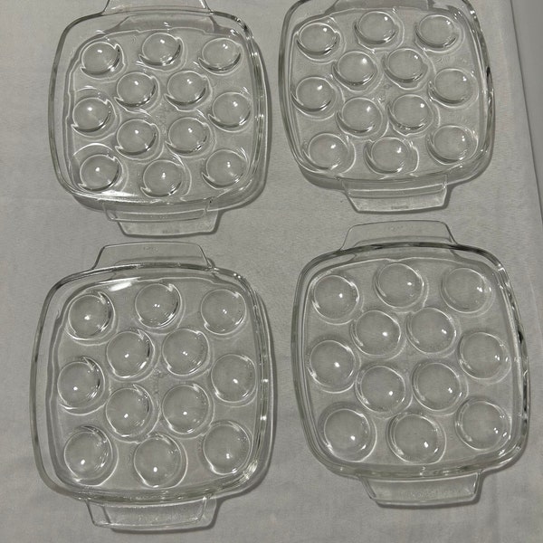 4 Assiettes à Escargots en Pyrex Verre Transparent France Vintage/Plat Culinaire à Oreille/Plateau de Présentation/Art de la Table/Vaisselle