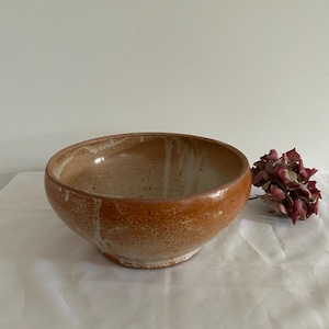Vintage French Glazed Stoneware Salad Bowl Large Mixing Bowl Terracotta Pottery Bowl Kitchen Utensil Country Shelf Decor