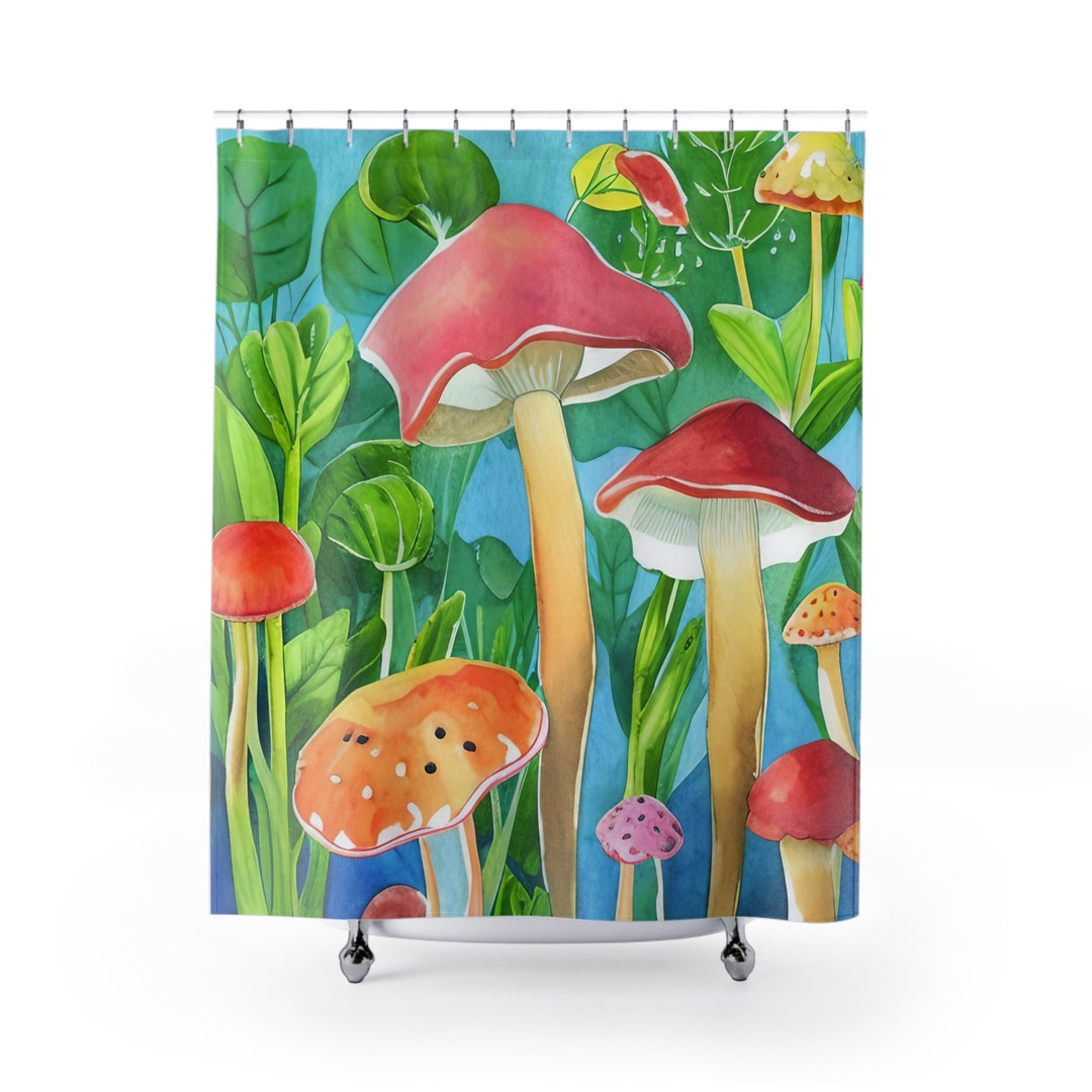 Enchanted Forest Mushroom Shower Curtain Whimsical Toadstool