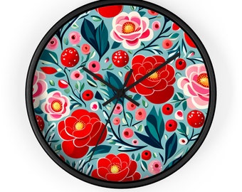 Blooming Peonies & Berries Wall Clock | Vintage-Inspired Floral Kitchen Decor | Artistic Timepiece | Home Accent for Flower Enthusiasts