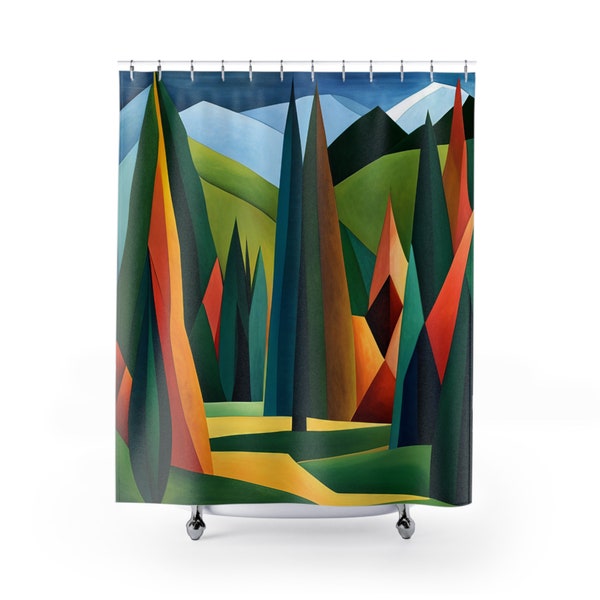 Abstract Mountain Majesty | Geometric Peak Shower Curtain | Bold Contemporary Bath Art | Modernist Landscape Decor | Dynamic Home Design