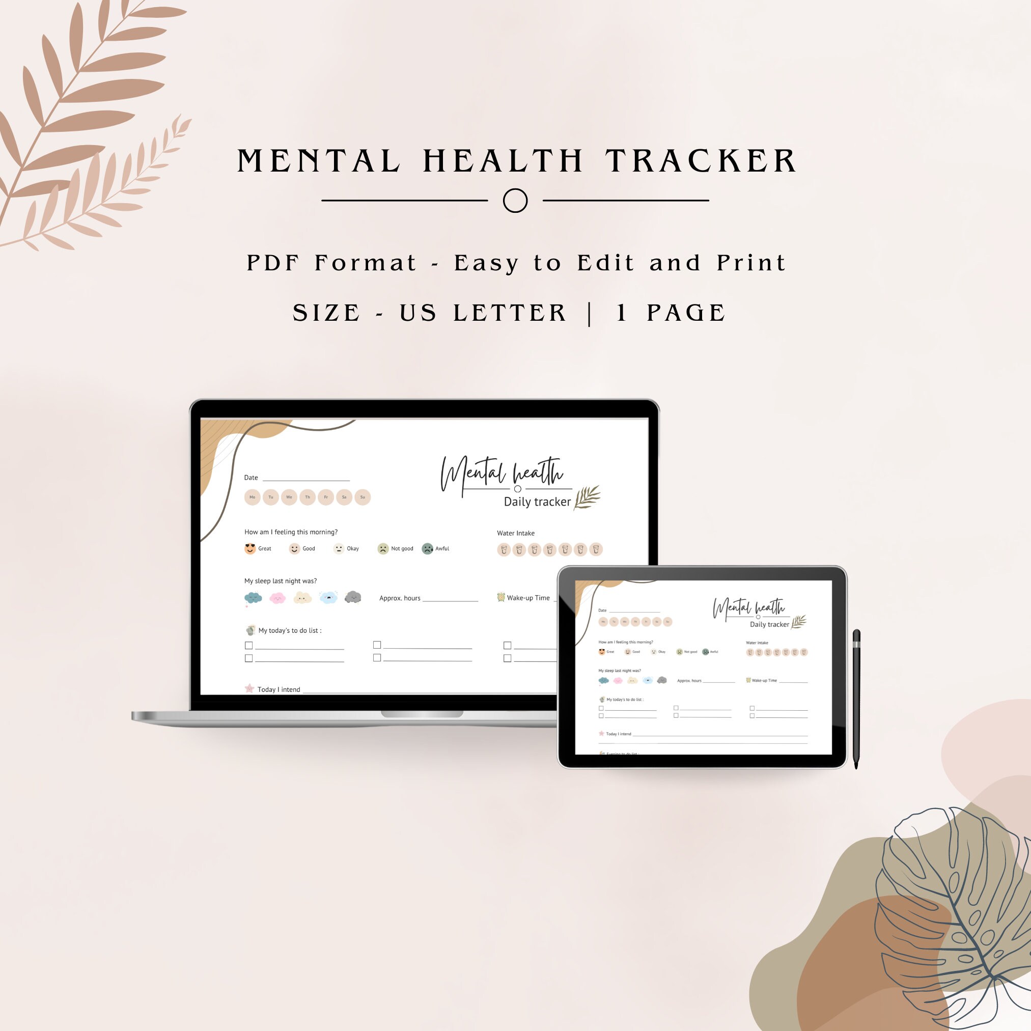 Daily Mental Health Tracker Printable PDF US Letter Size - Etsy