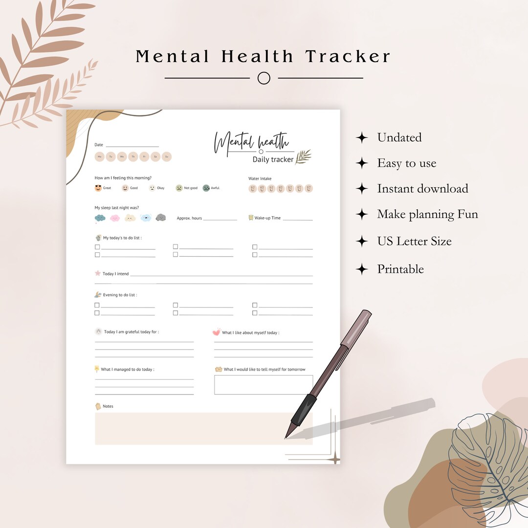 Daily Mental Health Tracker Printable PDF US Letter Size - Etsy
