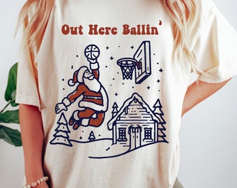 Out Here Ballin Funny Christmas SVG Cottagecore Santa PNG Santa Retro Groovy Holiday PNG Sublimation dtf Transfer svg for Cricut