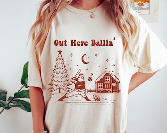 Baseball SVG Out Here Ballin Funny Christmas png X-Mas clipart Santa Retro Groovy Holiday PNG Sublimation dtf Transfer svg for Cricut Noel