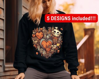 halloween PNG Spooky Sublimation Halloween Transfer Heart Spooky Clip Art Halloween Tshirt Design PNG DTF File Love Halloween Heart png