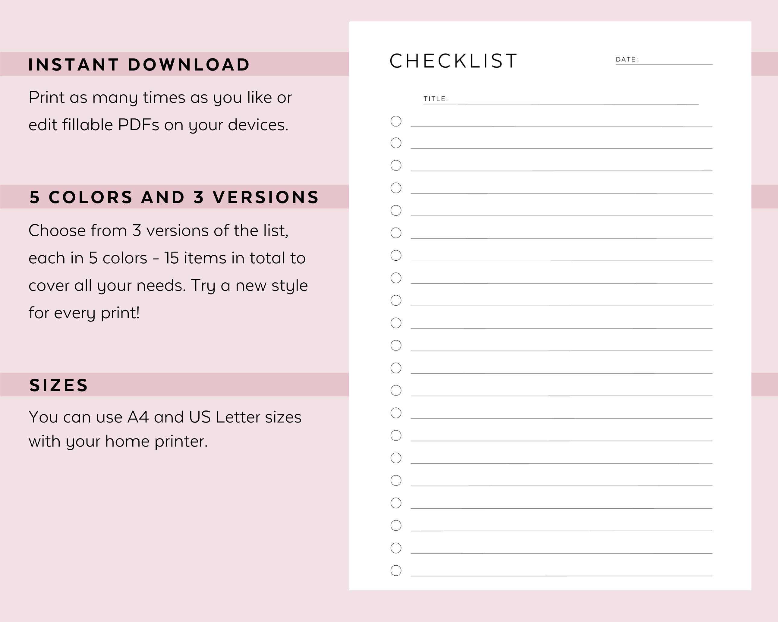 Blank Checklist Template Printable &amp; Fillable PDF A4/letter - Etsy