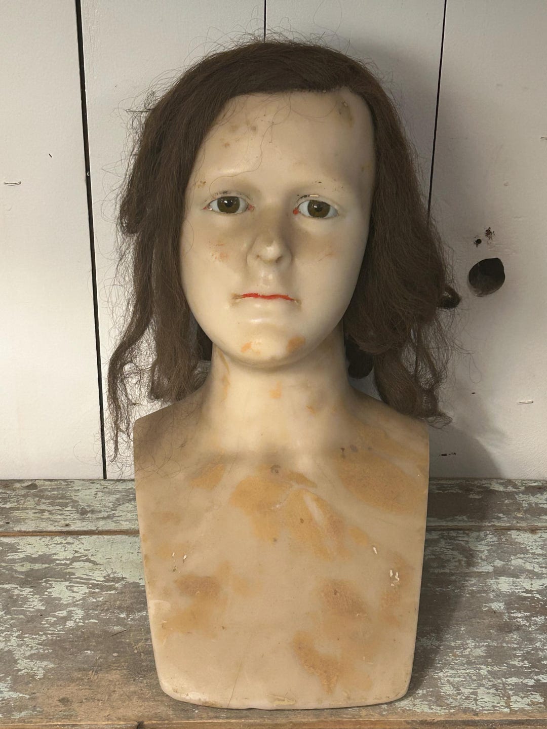 Antique French Wax Display Mannequin Head 1800 display picture 1