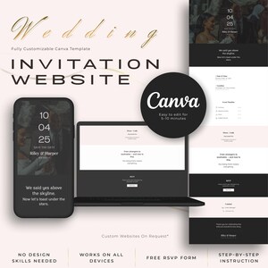 Dark Moody Hochzeit Website Vorlage, Schwarze Blumen Digital Invite, Canva Responsive Moderne Gothic Antwort