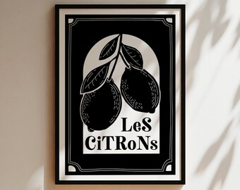 Les Citrons Black and White Lemon Print